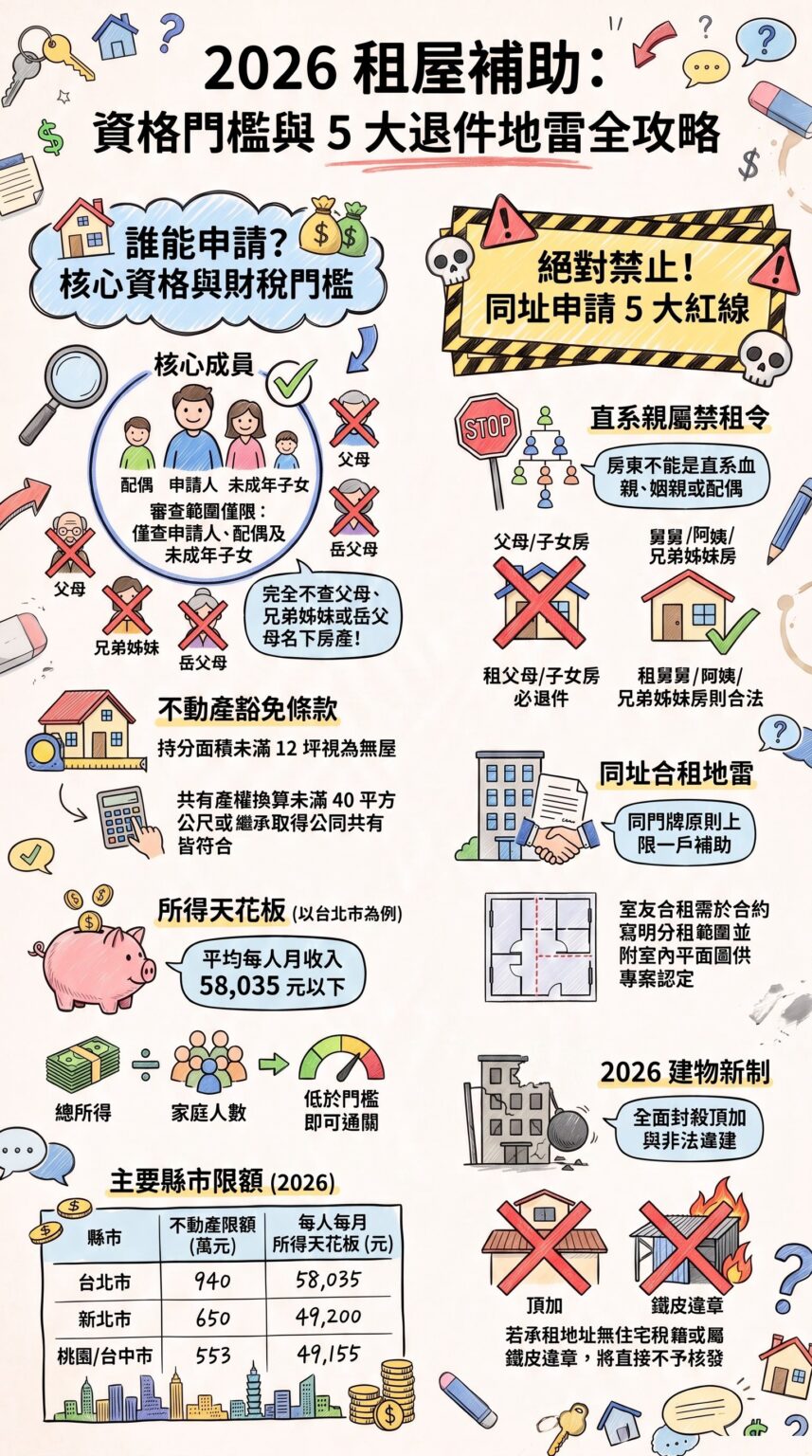 【2026租屋補助EP.3】所得限制、房產天花板與同地址申請 5 大禁令全攻略(馥華艾美蘇建豪)