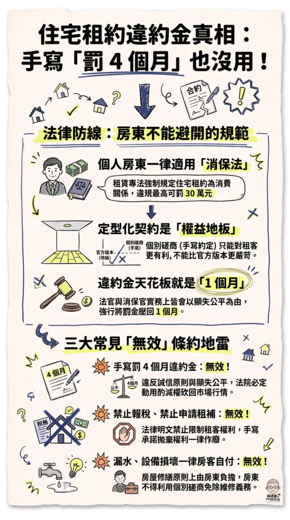 【房東警報EP.12】住宅租約違約金真相｜個人房東也適用消保法？解密個別磋商手寫罰 4 個月也無效